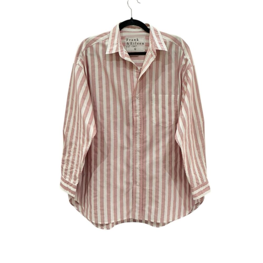 Frank & Eileen Shirley Oversized Button Up Italian Cotton Red Stripe Size Medium - Picture 5 of 14